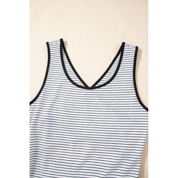 Everyday the Label Stripe Crisscross Side Slits Slim Fit Sleeveless Midi Dress - Picture 8 of 8